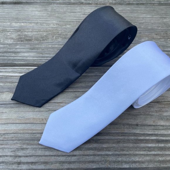 Lot of 2 Ties Black and White Slim Fit Necktie Skinny Fashion Ties - Picture 9 of 11